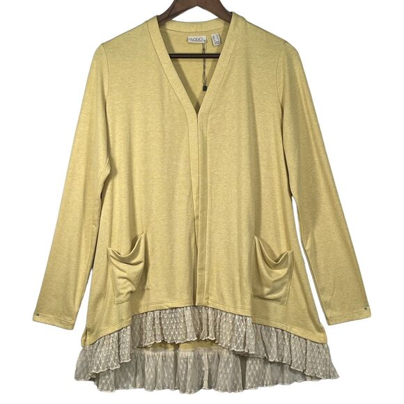 LOGO Lori Goldstein Topper Cardigan Sweater Women Size XS Yellow Hi-Lo Hem - Picture 1 of 16